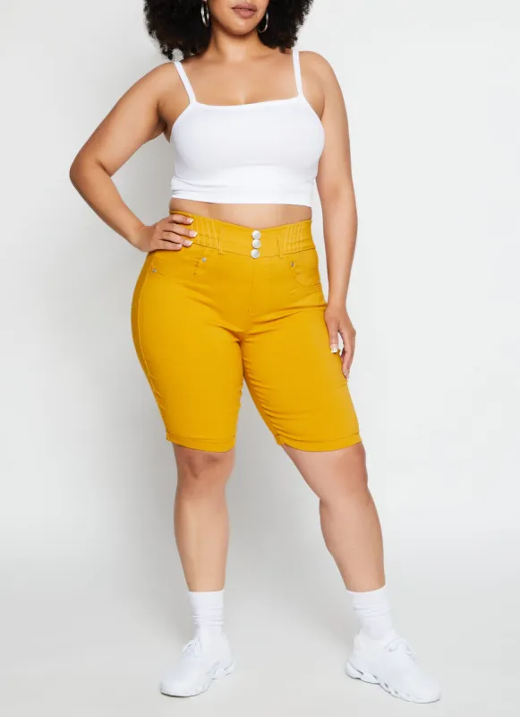 Plus Size Three Faux Button Bermuda Shorts sold by Rainbow