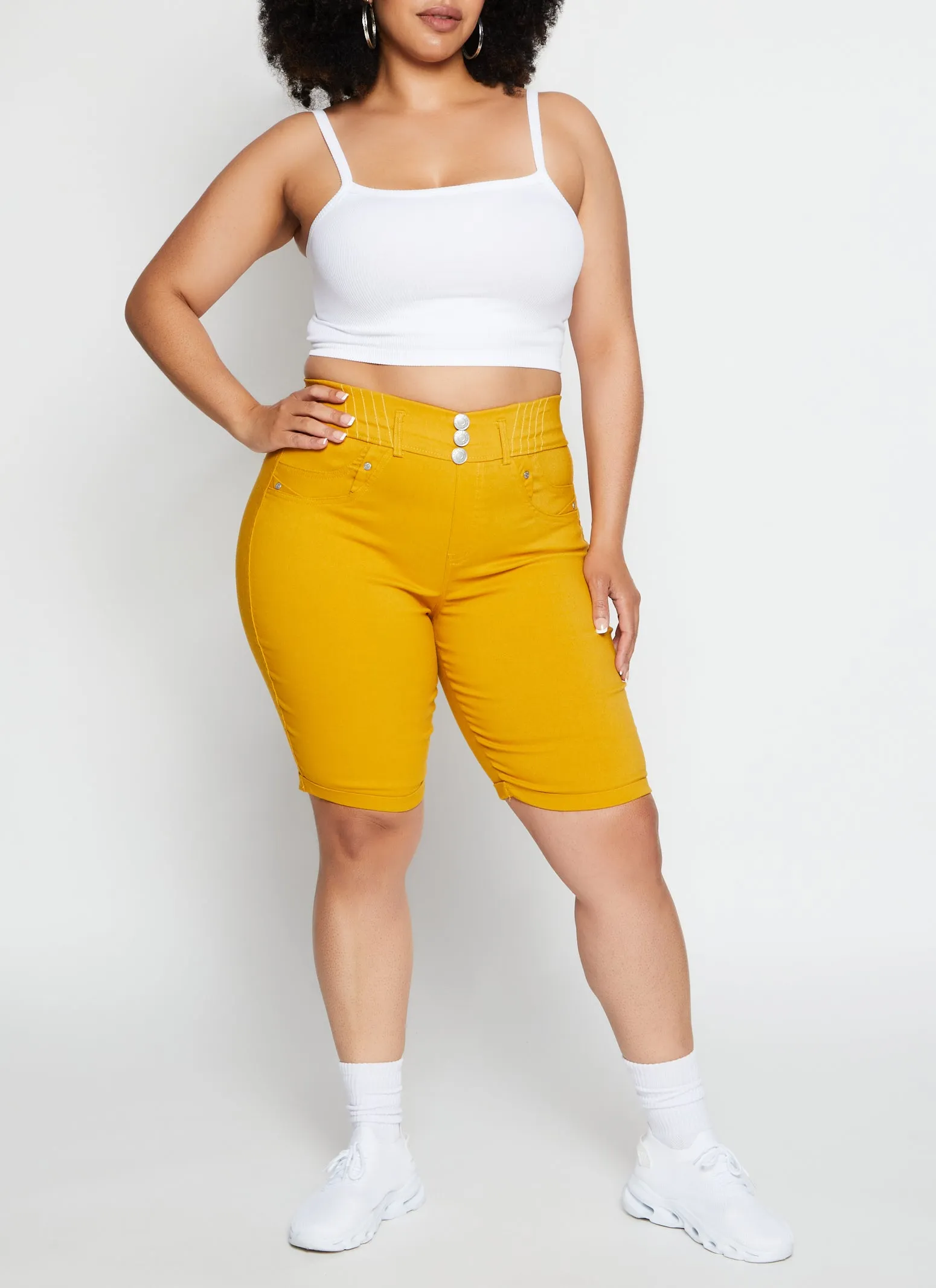 Plus Size Three Faux Button Bermuda Shorts sold by Rainbow