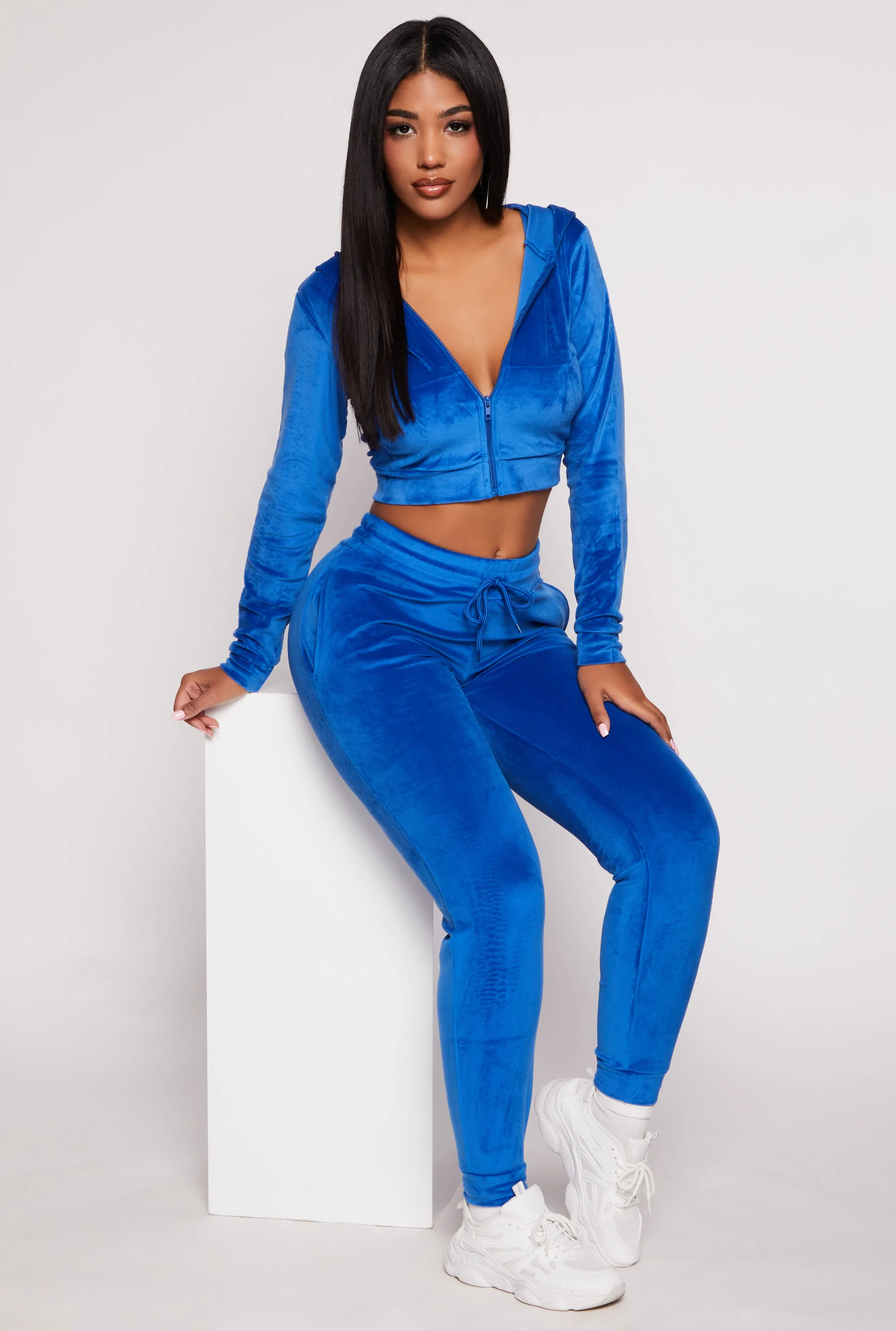 Velour Cropped Zip Front Hoodie sold by Rainbow product image thumbnail 2