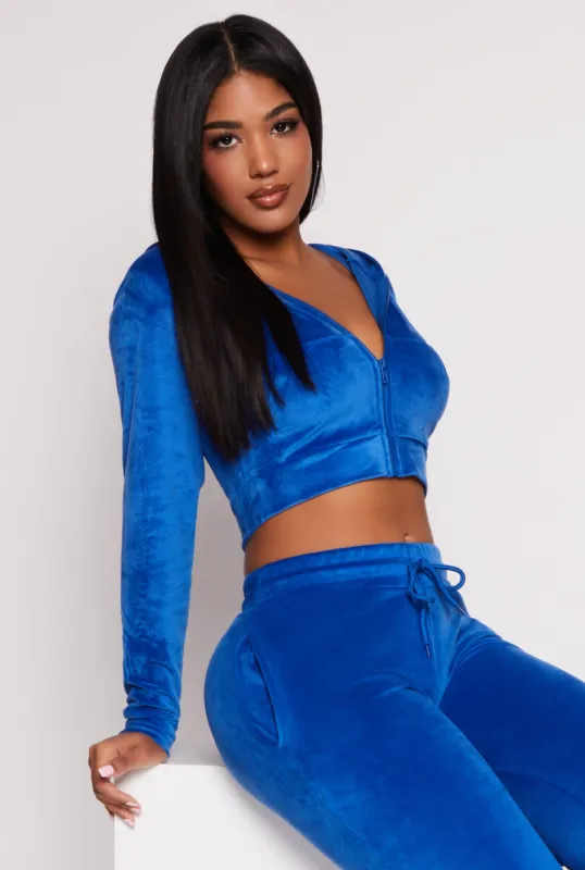 Velour Cropped Zip Front Hoodie sold by Rainbow