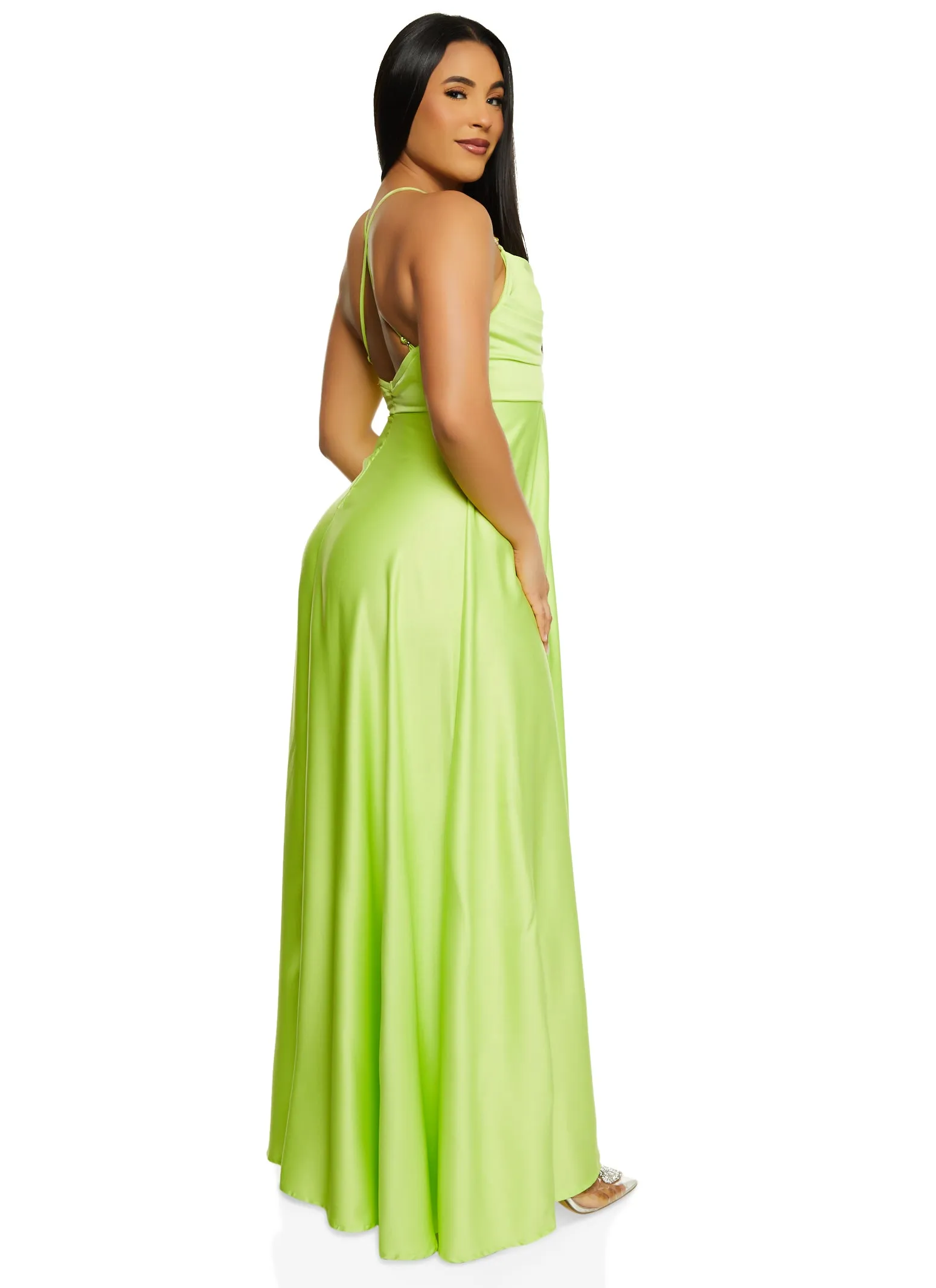 Haute Monde Rhinestone Strap Satin Maxi Dress sold by Rainbow product image thumbnail 3