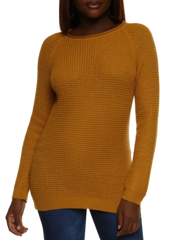 Waffle Knit Crew Neck Pullover Sweater sold by Rainbow