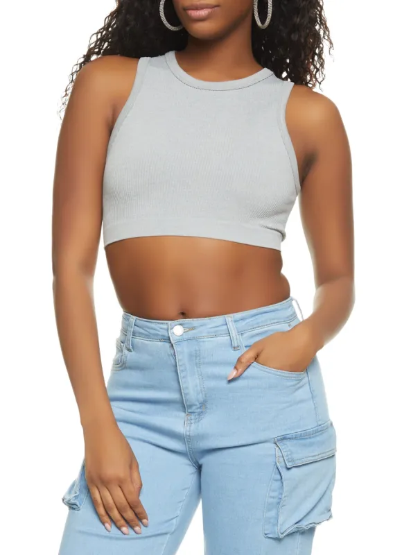 Ribbed High Neck Seamless Tank Top sold by Rainbow