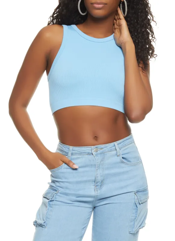 Ribbed High Neck Seamless Tank Top sold by Rainbow