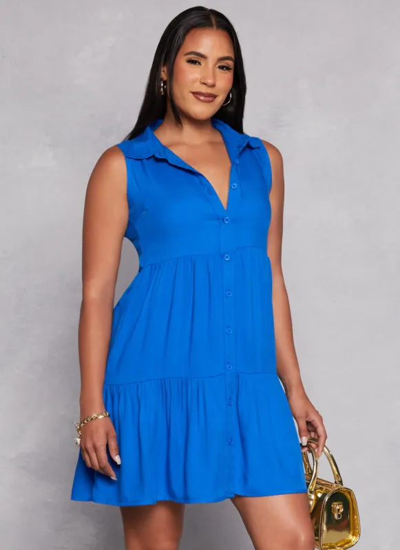 Sleeveless Tiered Button Front Shirt Dress sold by Rainbow