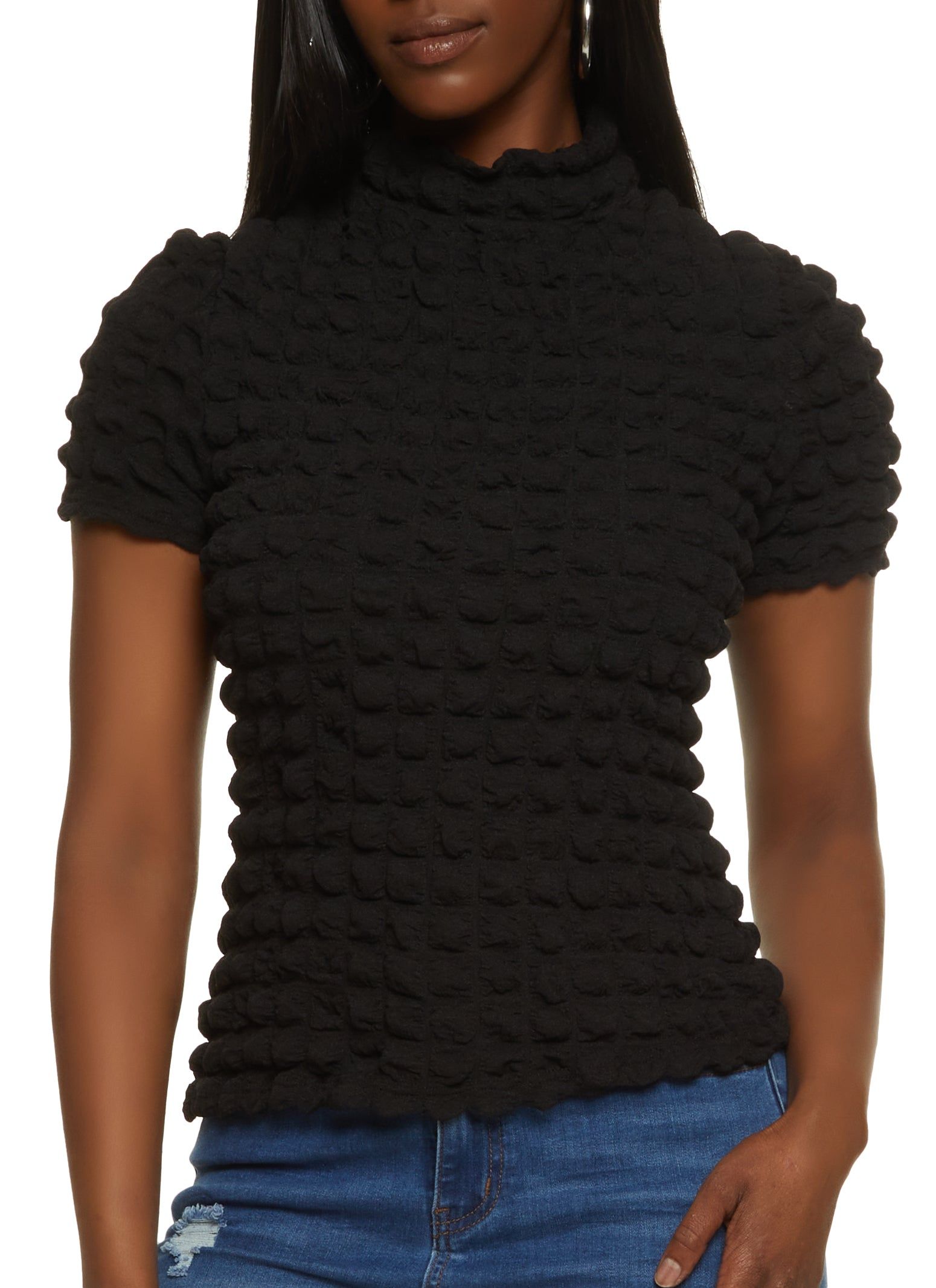 Bubble Mock Neck Tee sold by Rainbow