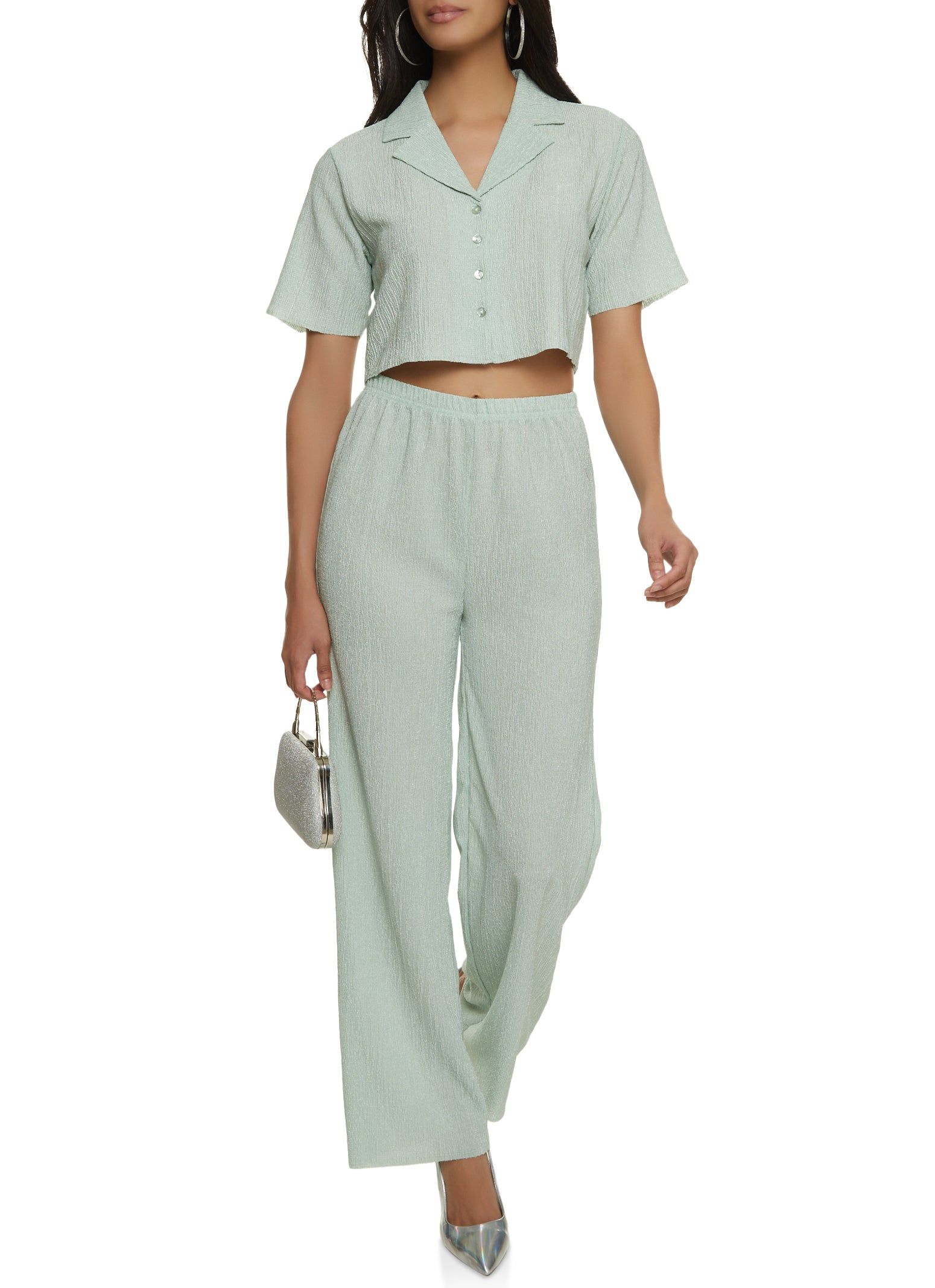 Textured Knit Button Front Cropped Shirt sold by Rainbow product image thumbnail 2