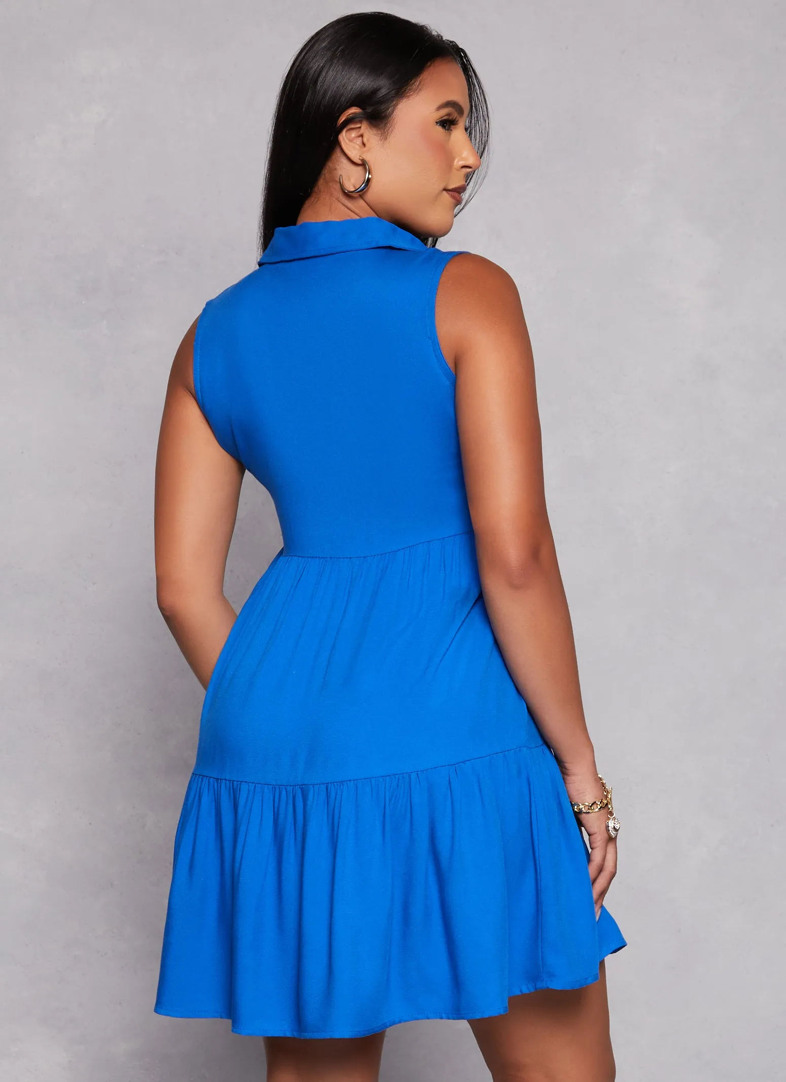 Sleeveless Tiered Button Front Shirt Dress sold by Rainbow product image thumbnail 3