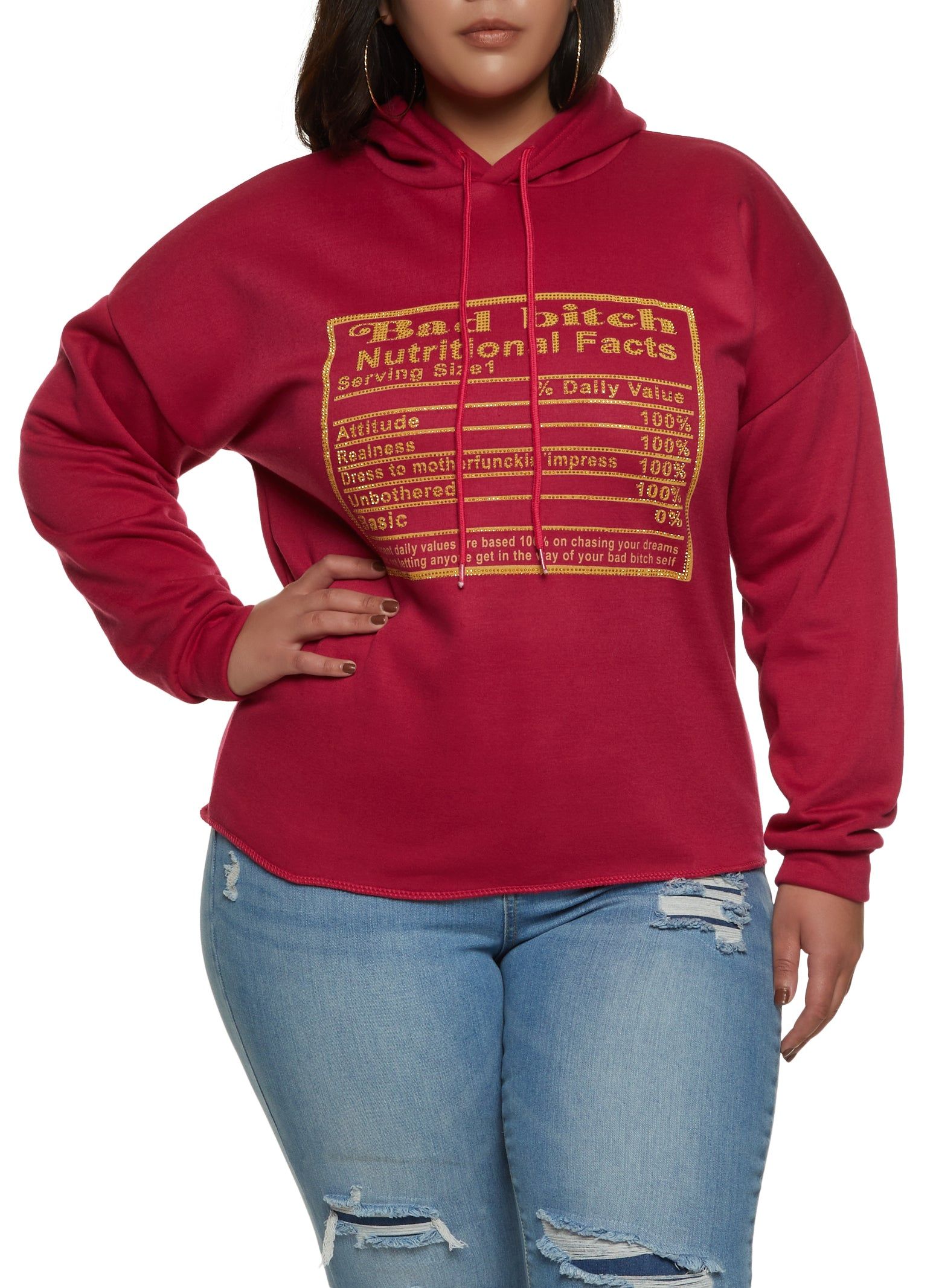 Plus Size Rhinestone Nutritional Facts Hoodie sold by Rainbow