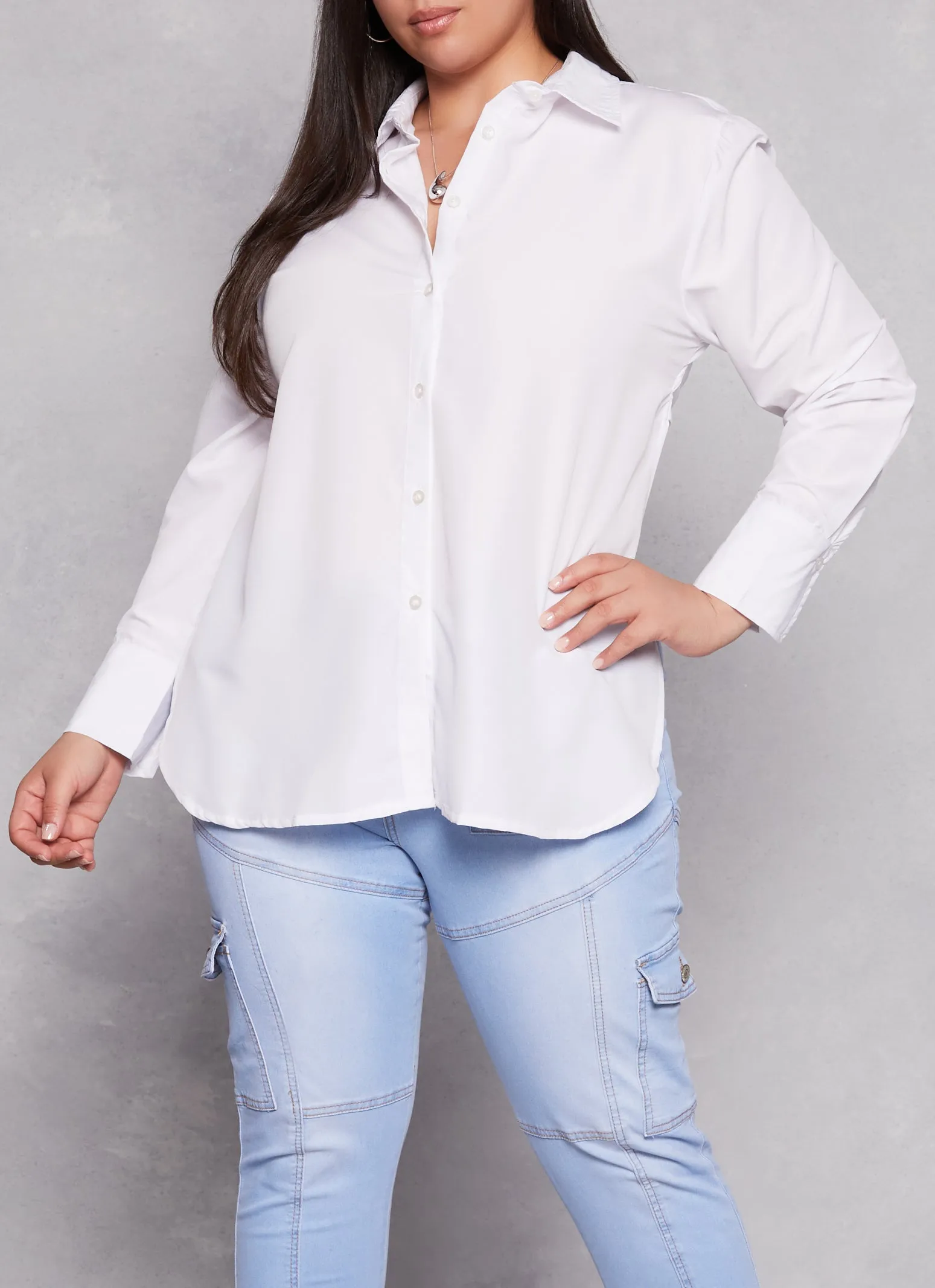 Plus Size Button Front Open Tie Back Shirt sold by Rainbow product image thumbnail 3