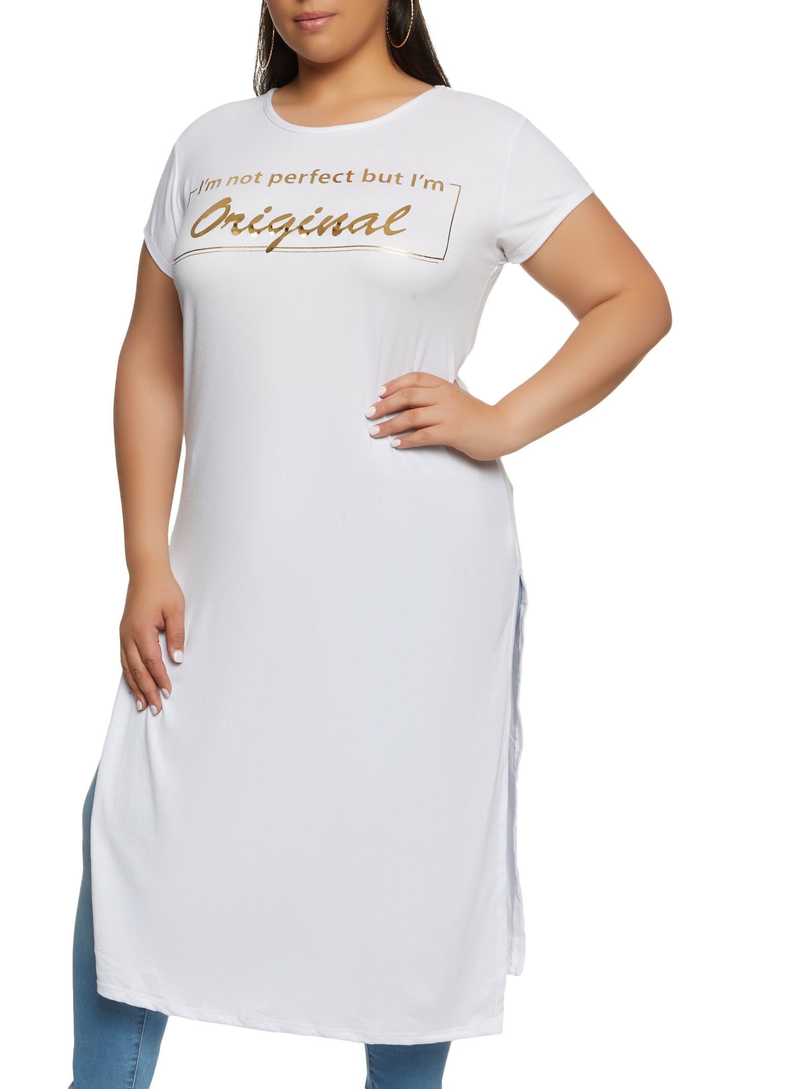 Plus Size Foil Im Not Perfect But Im Original Maxi Tee sold by Rainbow