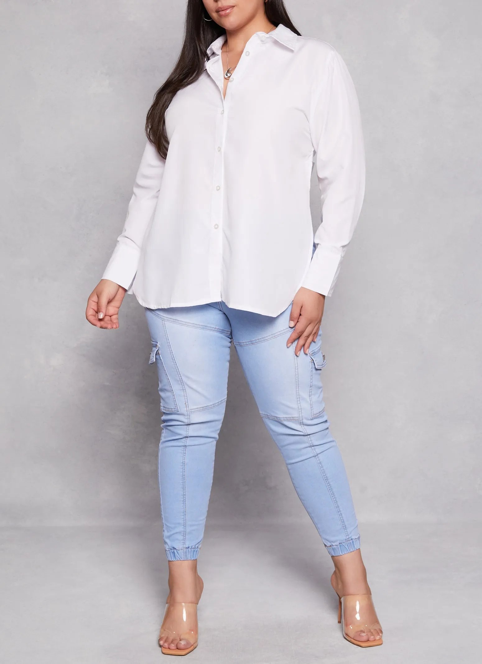 Plus Size Button Front Open Tie Back Shirt sold by Rainbow product image thumbnail 2