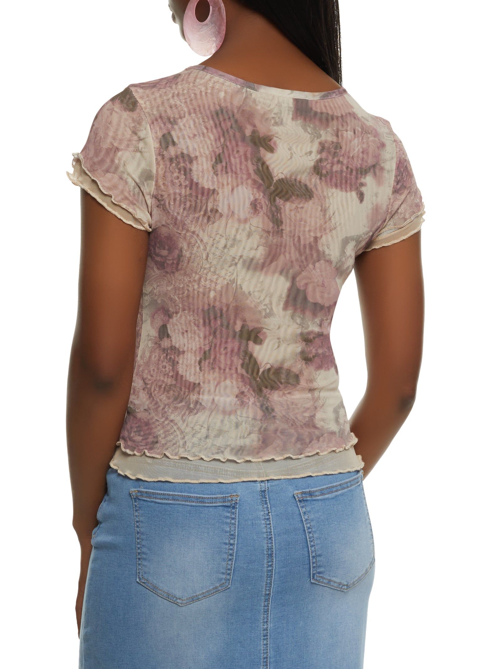 Double Layer Printed Mesh Lettuce Hem Tee sold by Rainbow product image thumbnail 2