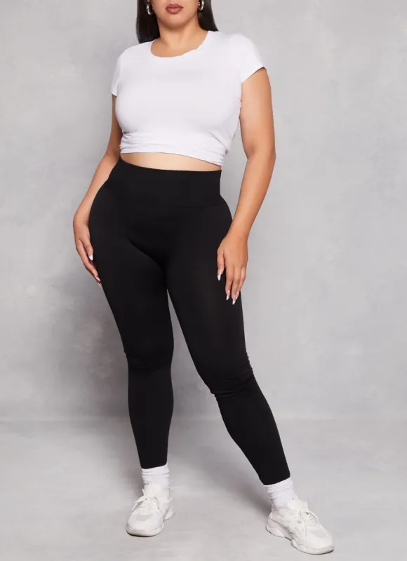 Plus Size Fleece Textured Waistband Leggings sold by Rainbow