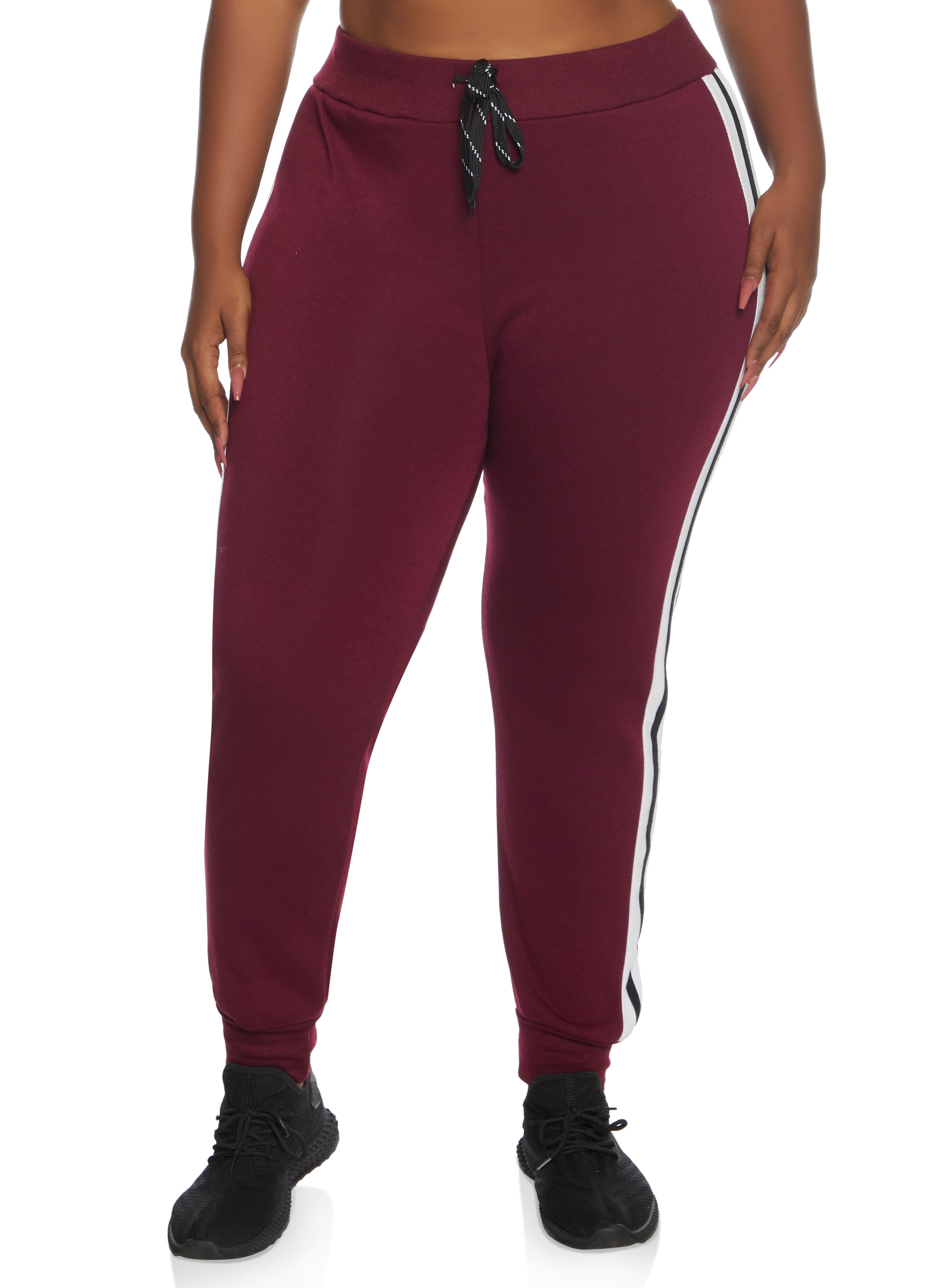 Plus Size Fleece Side Stripe Joggers sold by Rainbow