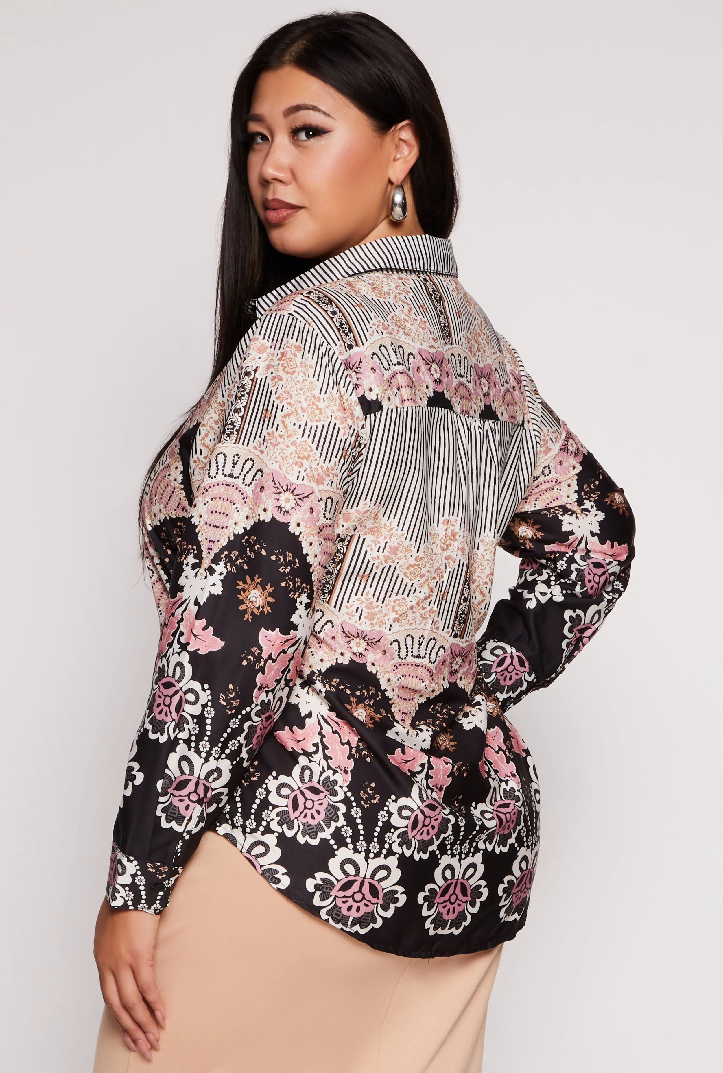 Plus Size Printed Long Sleeve Button Front Shirt sold by Rainbow product image thumbnail 3