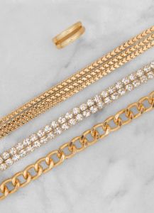 Chain Rhinestone Anklet Trio with Toe Ring sold by Rainbow