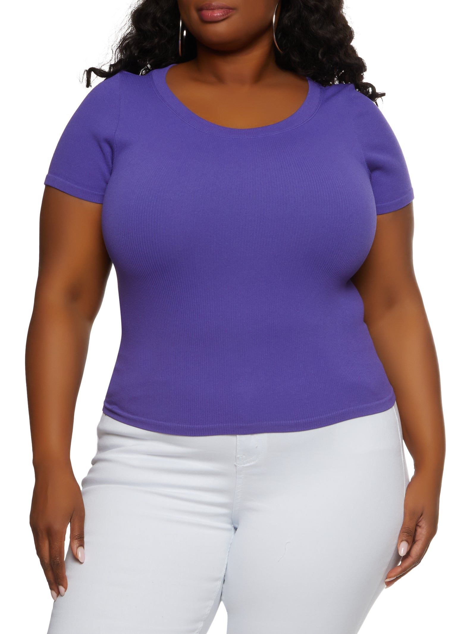 Plus Size Ribbed Crew Neck T Shirt sold by Rainbow