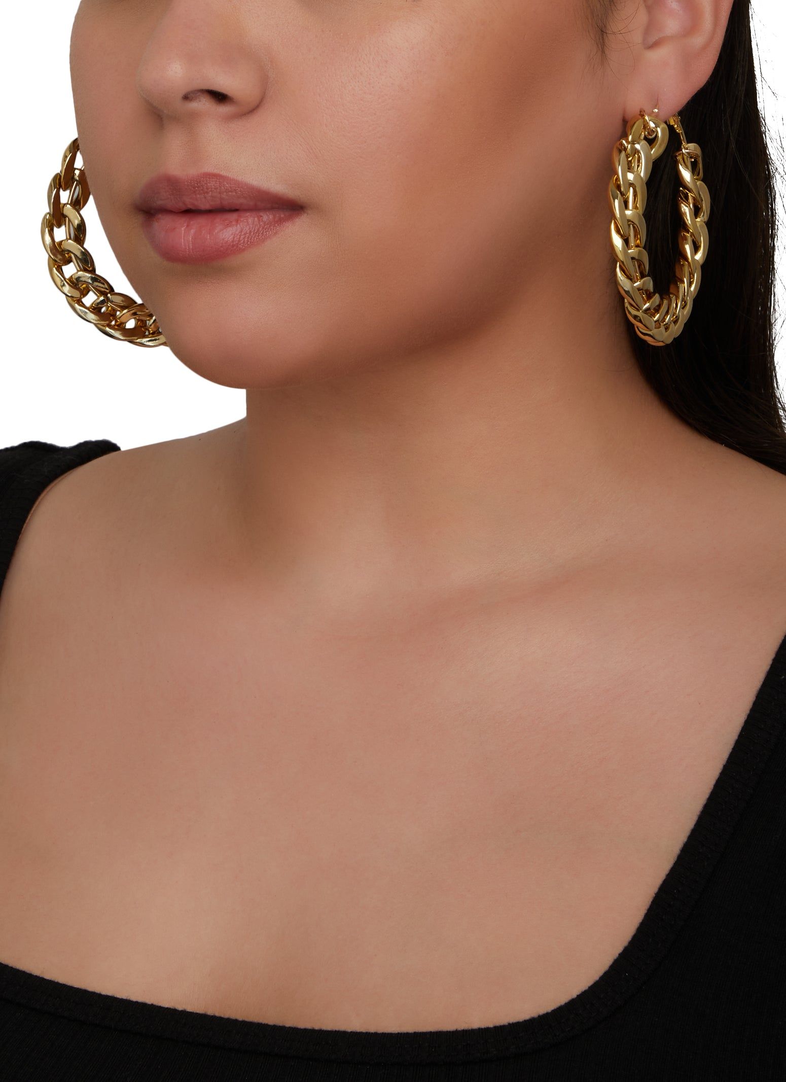 Chain Link Metallic Hoop Earrings sold by Rainbow