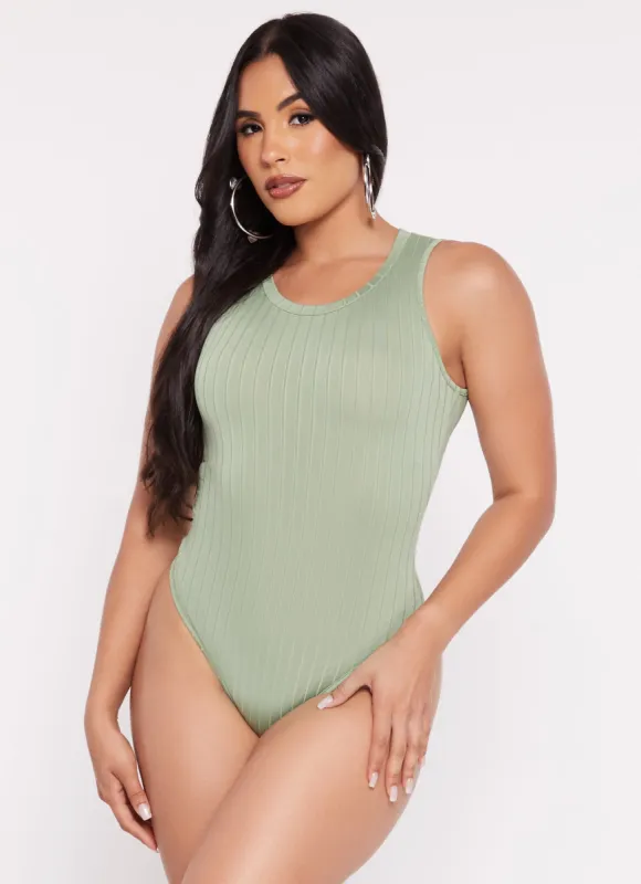 Daisy Ribbed Knit Crew Neck Sleeveless Bodysuit made by Rainbow