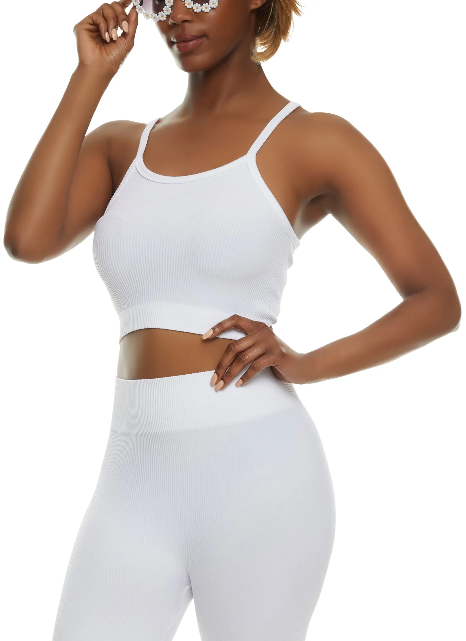 Ribbed Knit Seamless Sleeveless Crop Top sold by Rainbow