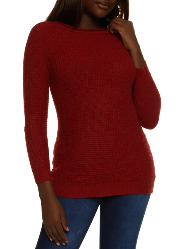 Waffle Knit Crew Neck Pullover Sweater sold by Rainbow
