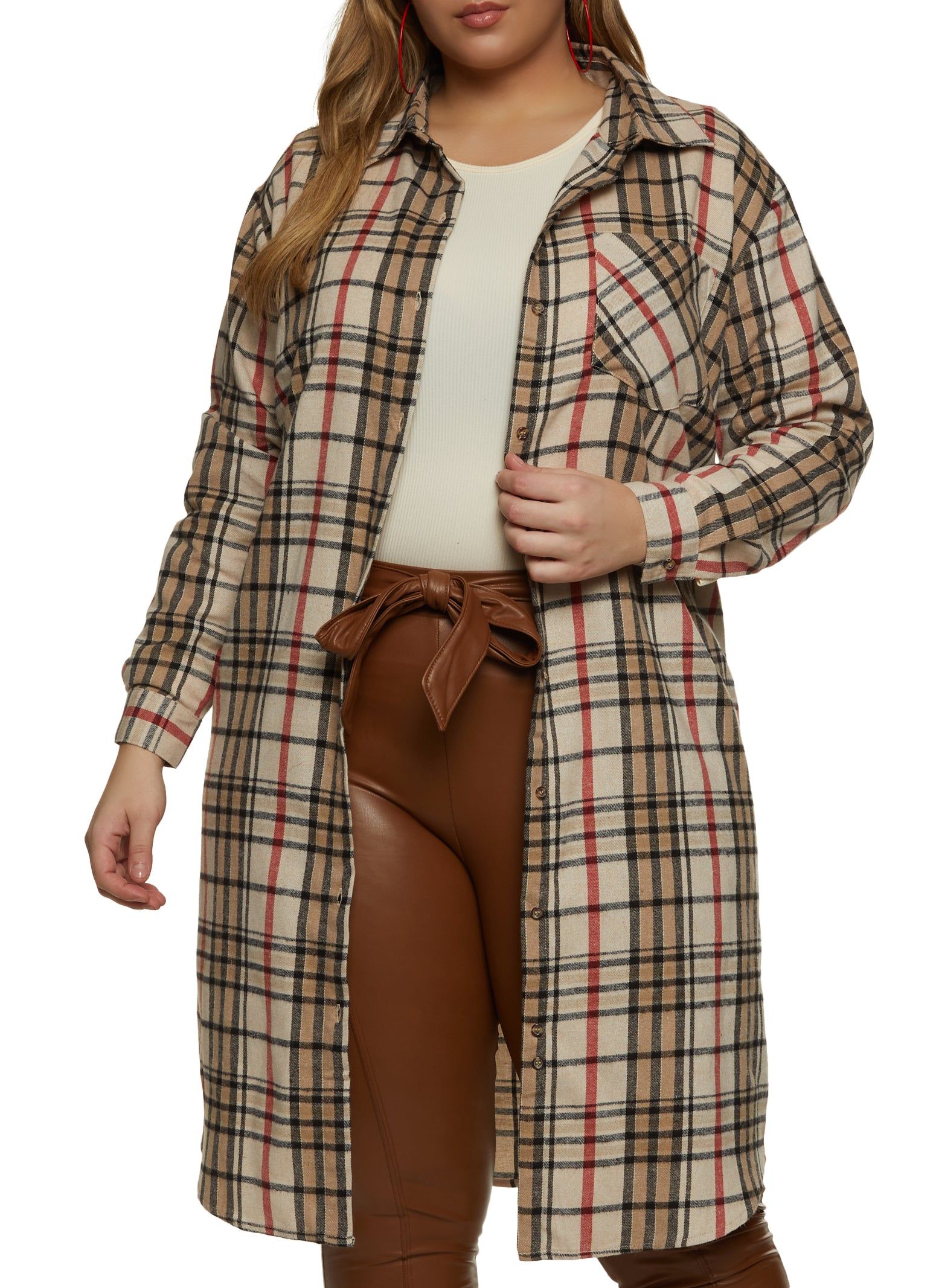 Plus Size Oversized Button Front Shacket sold by Rainbow