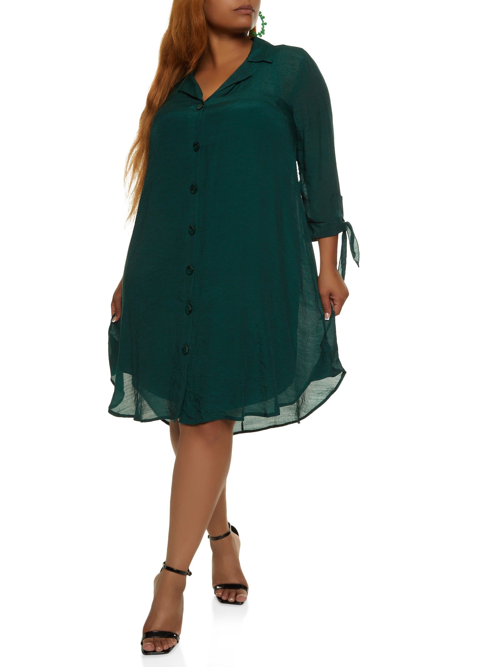 Plus Size Quarter Tie Sleeve Midi Shirt Dress sold by Rainbow product image thumbnail 2