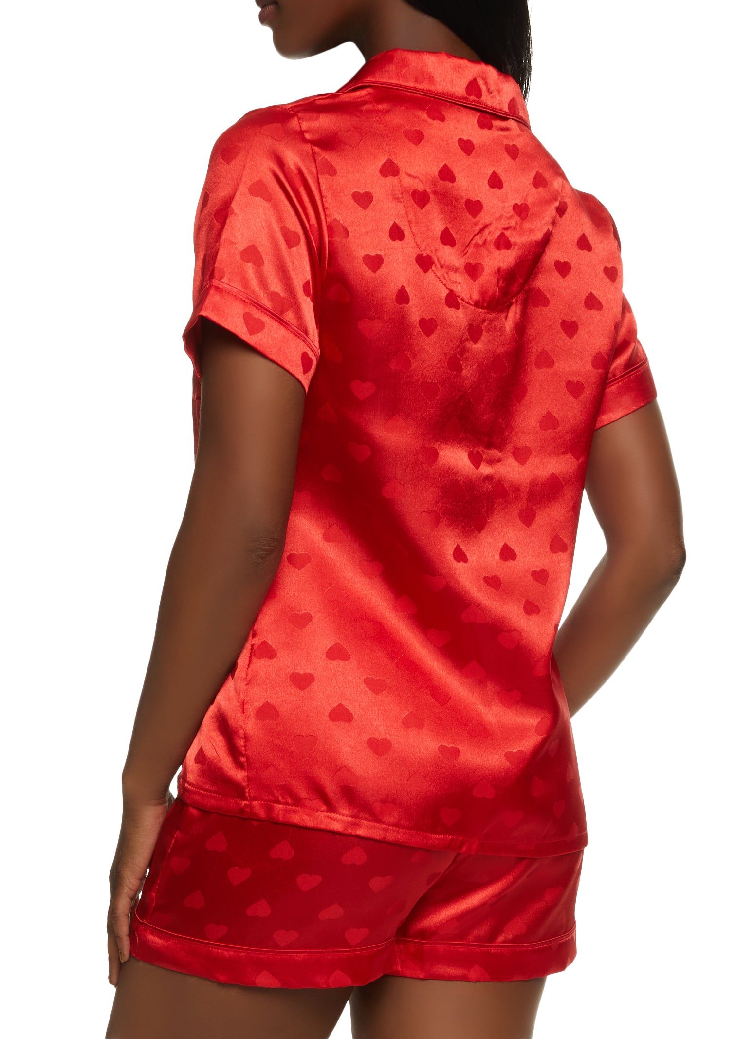 Satin Heart Print Notch Collar Pajama Shirt and Shorts sold by Rainbow product image thumbnail 2