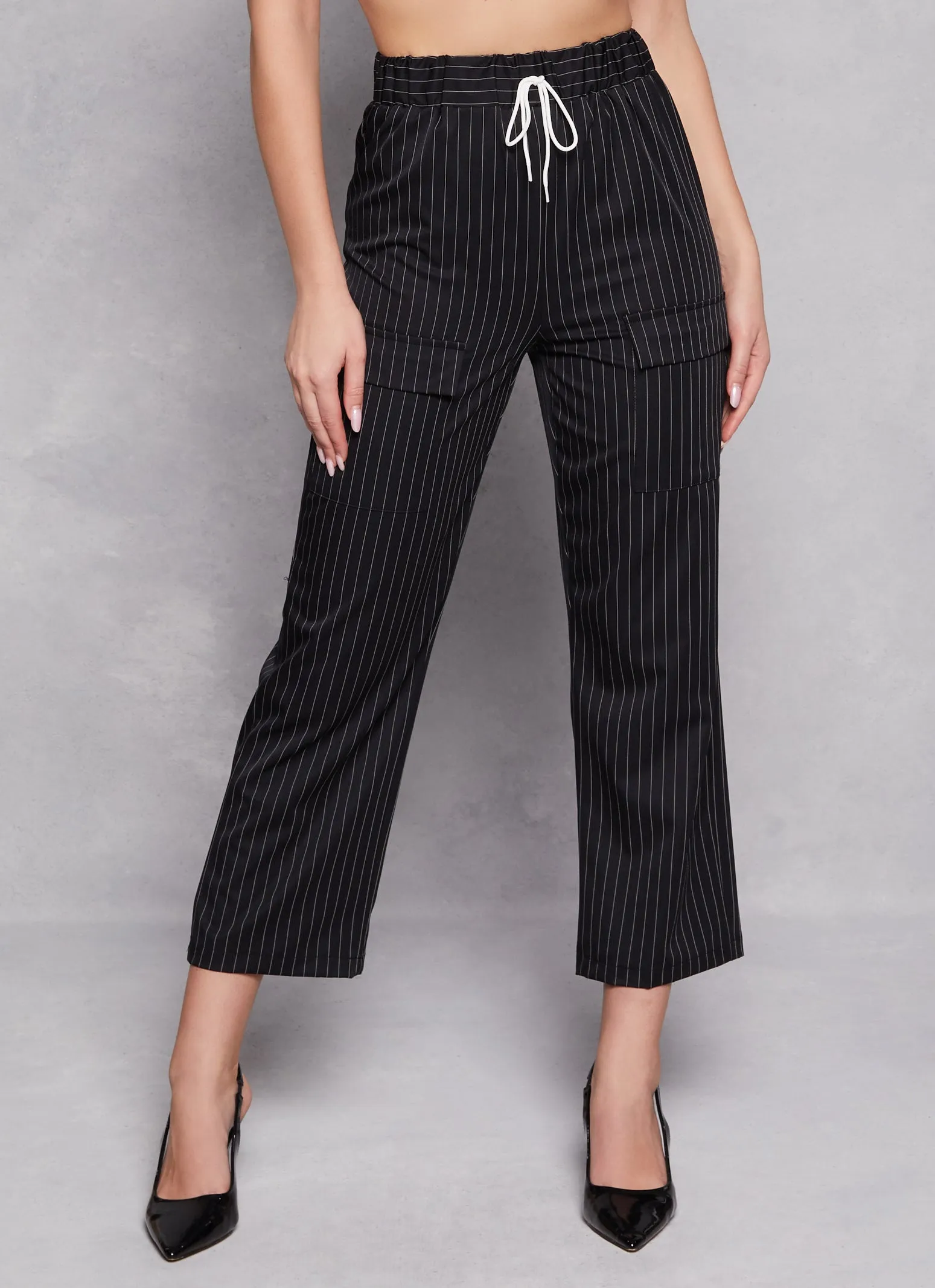 Pinstripe Faux Drawstring Cargo Pocket Pants sold by Rainbow product image thumbnail 2