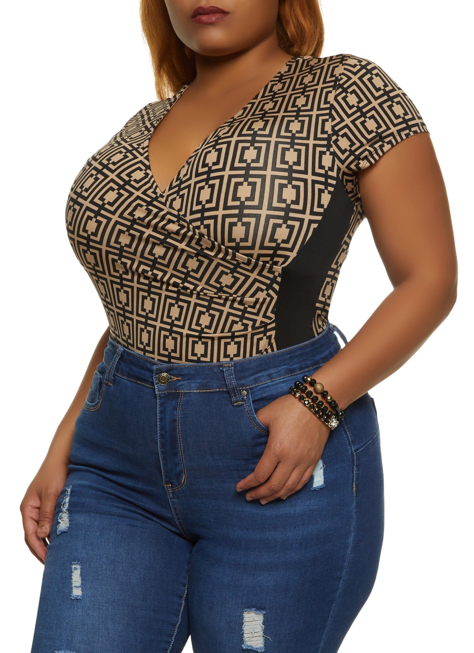 Plus Size Printed Faux Wrap Bodysuit sold by Rainbow product image thumbnail 2