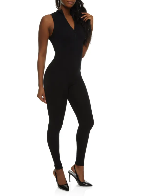 Mock Neck Zip Front Sleeveless Catsuit sold by Rainbow
