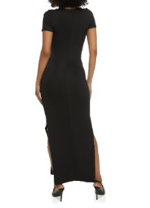 Crew Neck Side Slit Maxi Dress sold by Rainbow