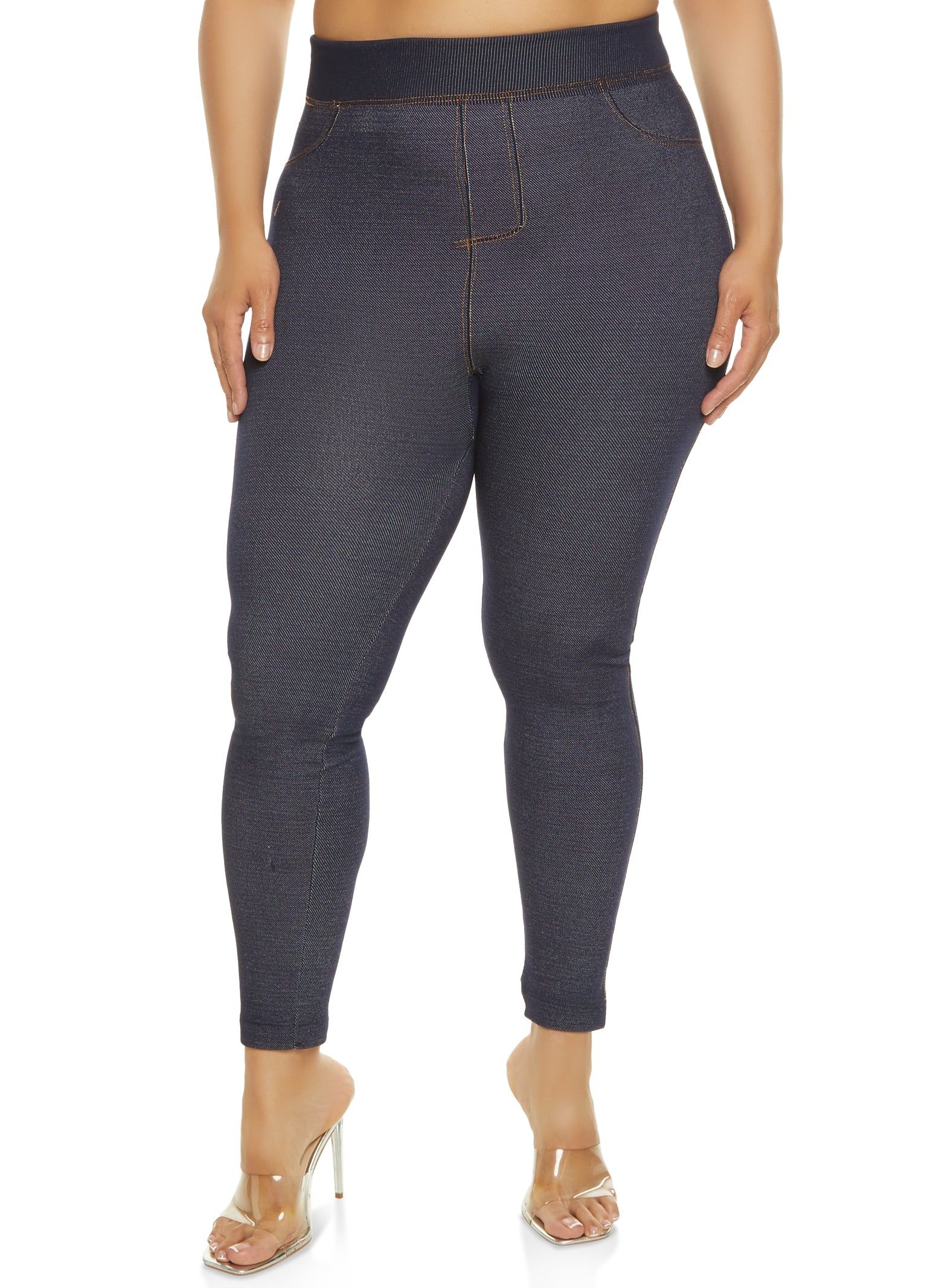 Plus Size Denim Knit High Waist Jeggings sold by Rainbow