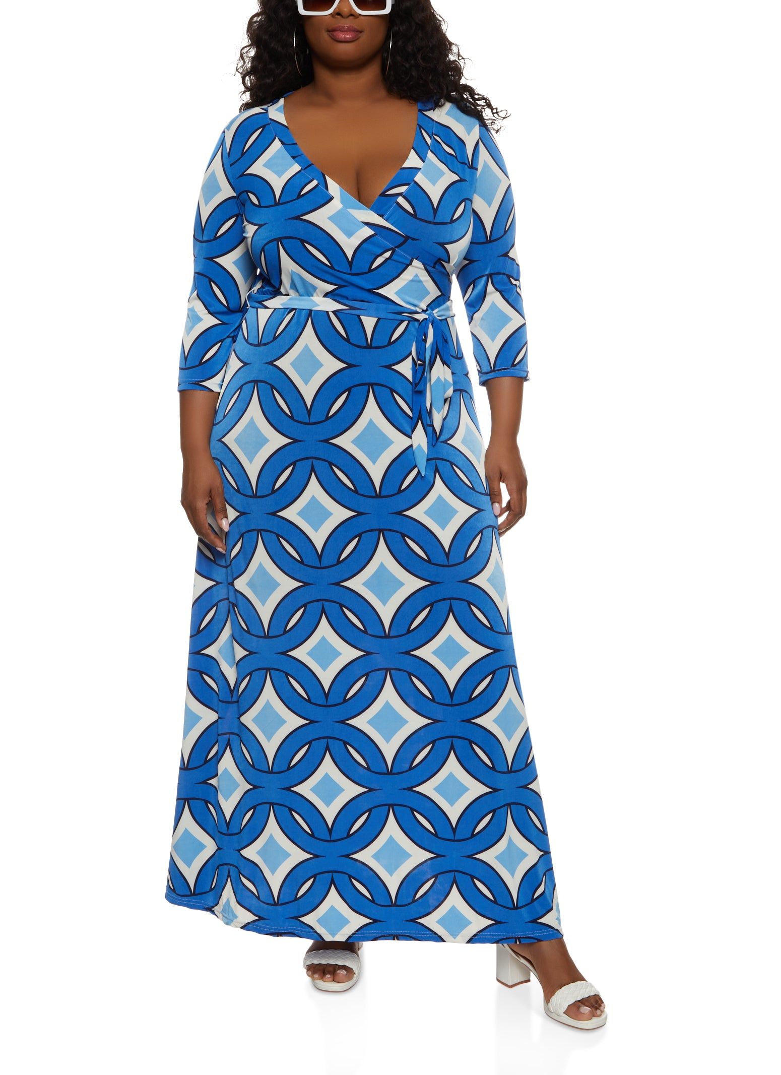 Plus Size V Neck Geo Print Faux Wrap Maxi Dress sold by Rainbow product image thumbnail 2