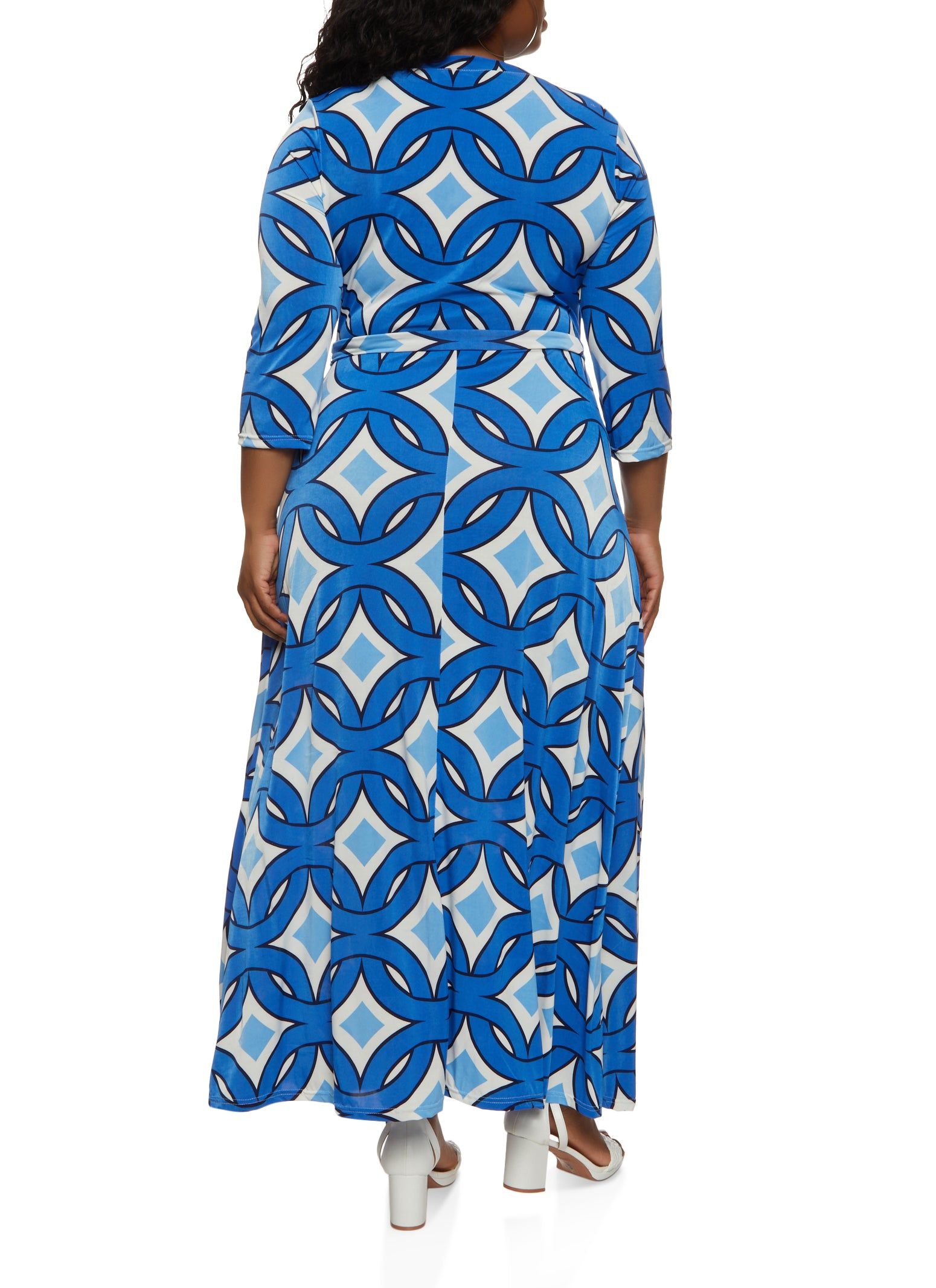 Plus Size V Neck Geo Print Faux Wrap Maxi Dress sold by Rainbow product image thumbnail 3