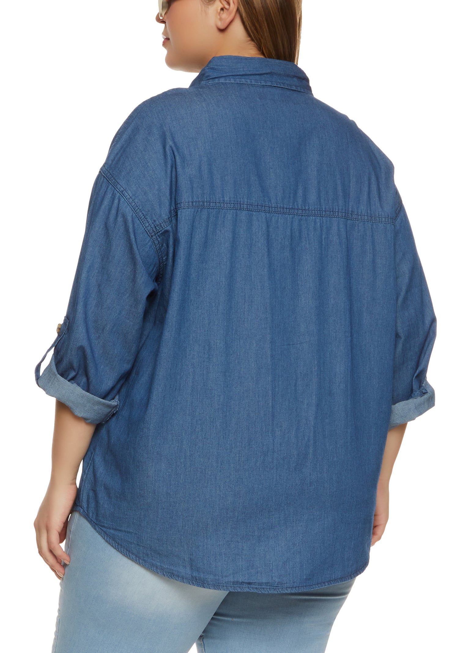 Plus Size Denim Button Front Tabbed Sleeve Shirt sold by Rainbow product image thumbnail 2