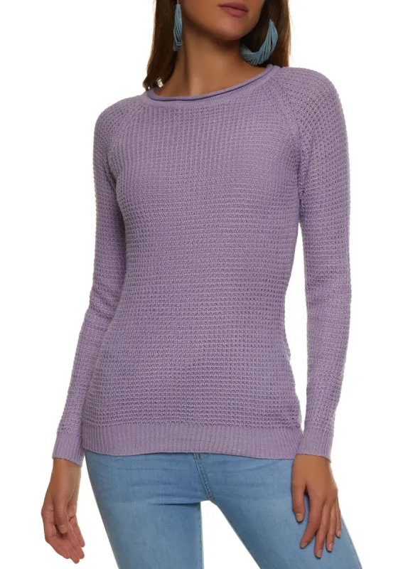 Waffle Knit Crew Neck Pullover Sweater sold by Rainbow