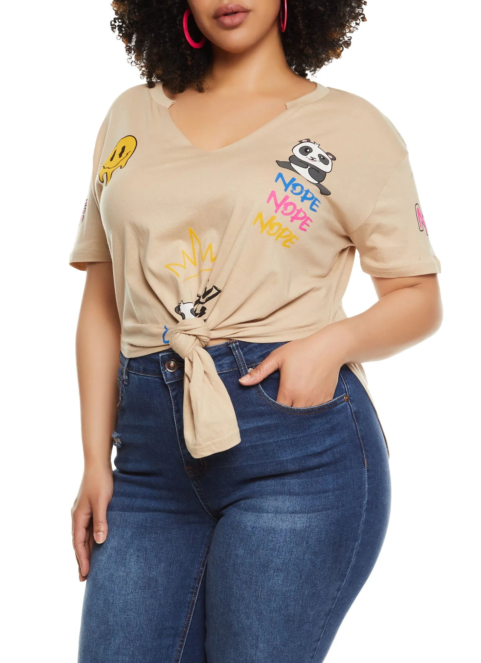 Plus Size Nope Not Today Smiley Hanky Hem Graphic Tee sold by Rainbow