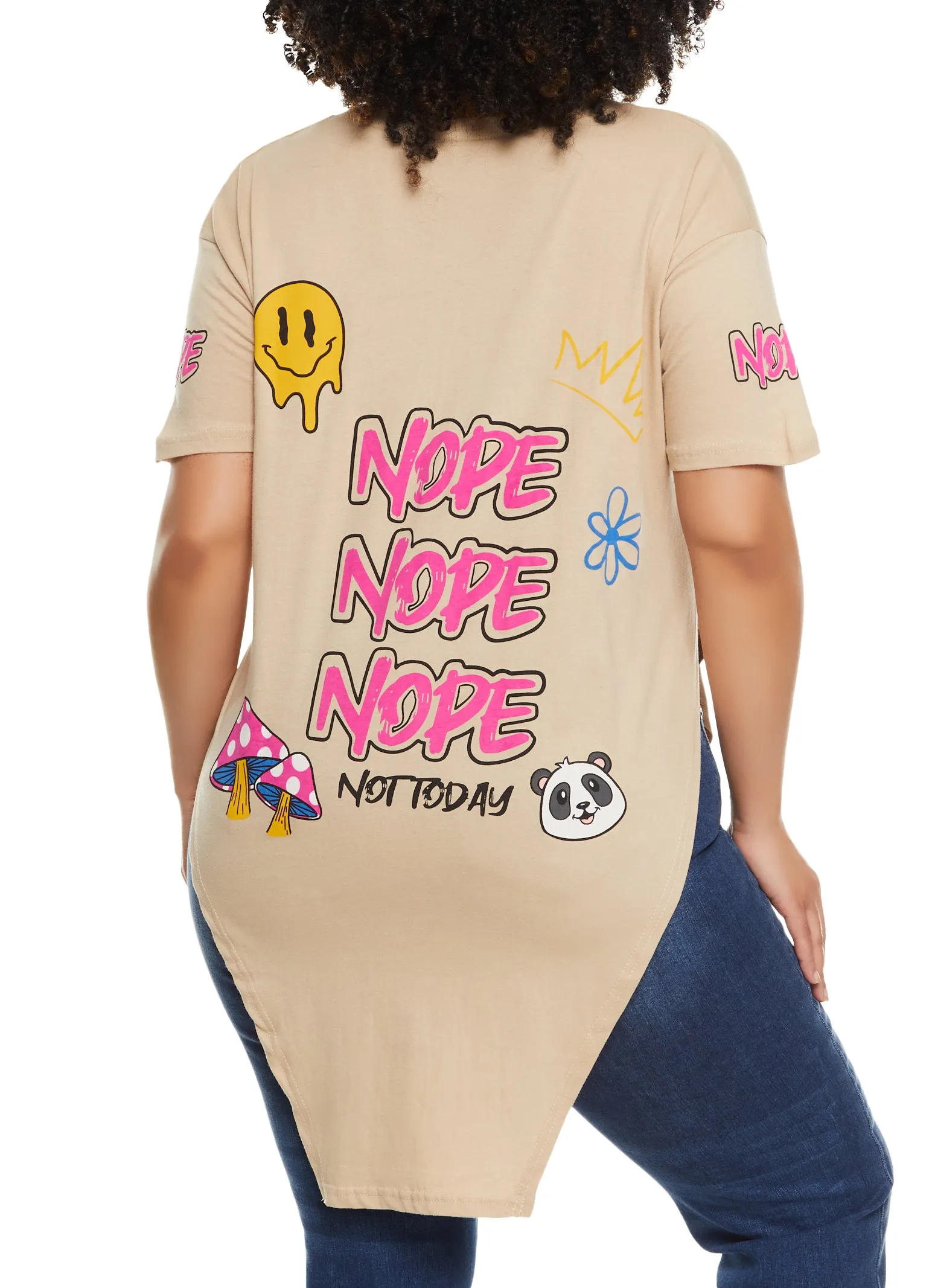 Plus Size Nope Not Today Smiley Hanky Hem Graphic Tee sold by Rainbow product image thumbnail 3