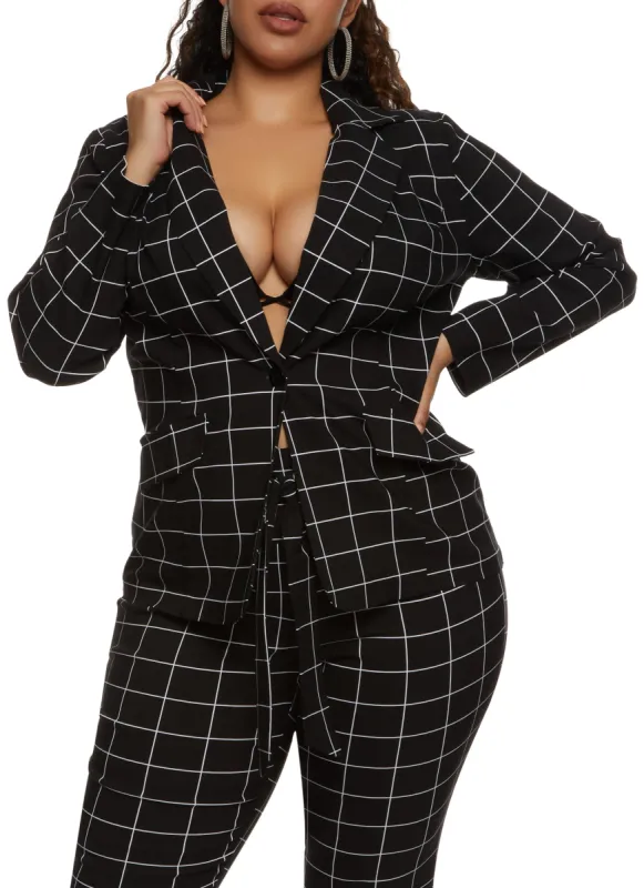 Plus Size Windowpane Print Blazer sold by Rainbow