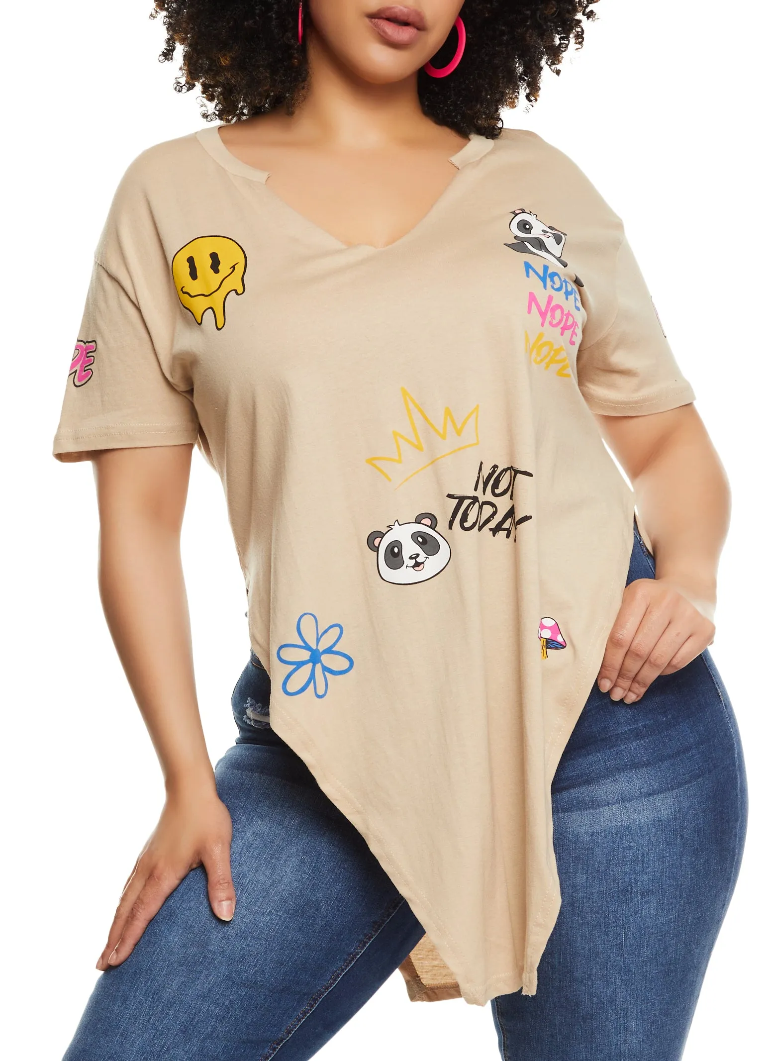 Plus Size Nope Not Today Smiley Hanky Hem Graphic Tee sold by Rainbow product image thumbnail 2