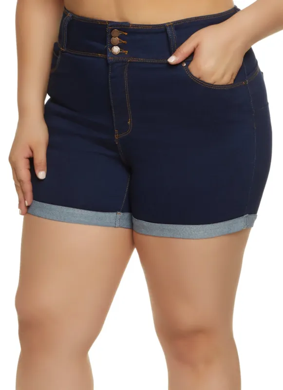 Plus Size WAX Triple Button Push Up Denim Shorts sold by Rainbow