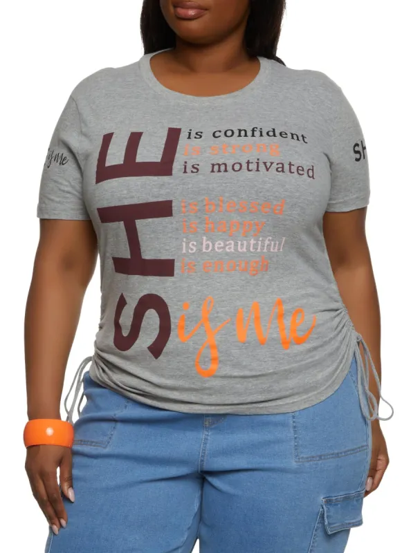 Plus Size She Is Me Ruched Graphic Tee sold by Rainbow