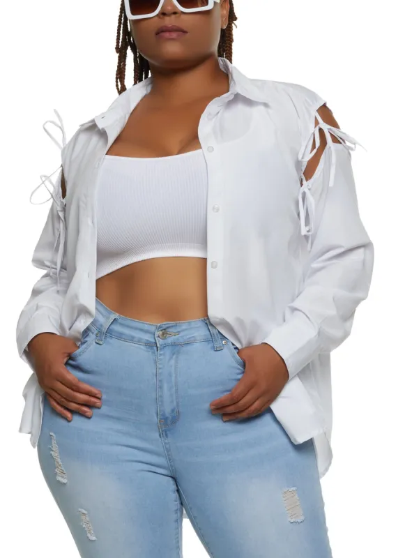 Plus Size Tie Shoulder High Low Shirt sold by Rainbow