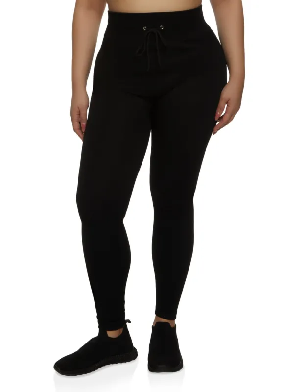Plus Size Seamless Ribbed Faux Drawstring Leggings sold by Rainbow