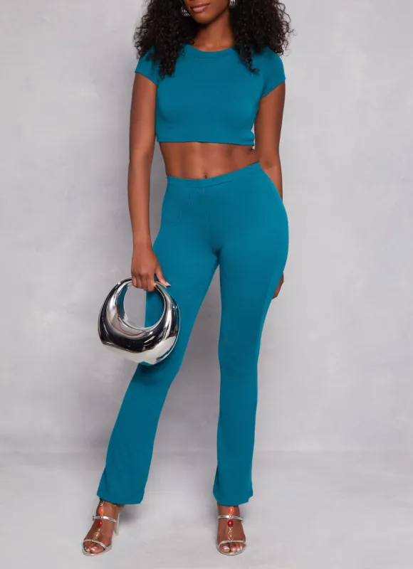 Ribbed High Waist Flare Pants sold by Rainbow