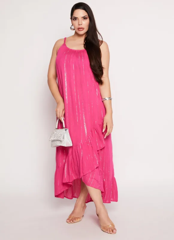Plus Size Braided Strap Lurex Stripe Tulip Hem Maxi Dress sold by Rainbow