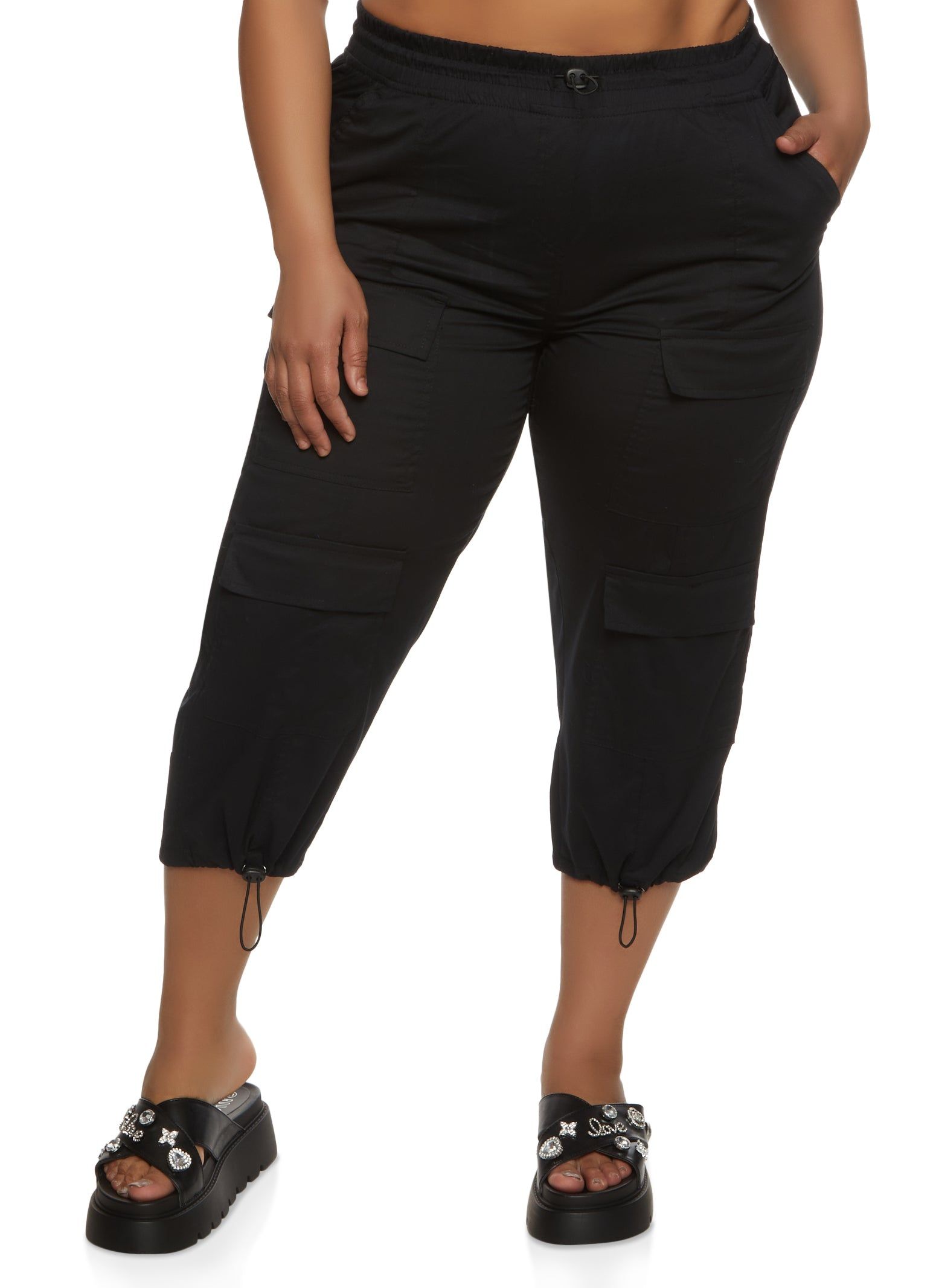 Plus Size Poplin Drawstring Capri Pants sold by Rainbow