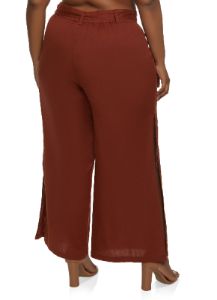 Plus Size Linen Side Slit Belted Pants sold by Rainbow